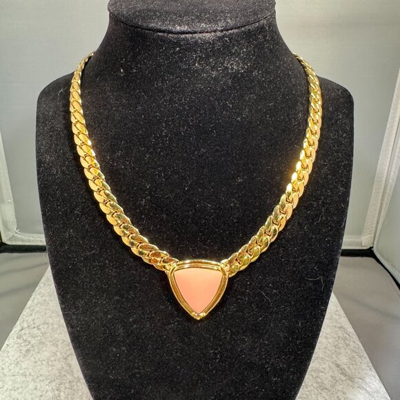 Trifari Jewelry - Vintage Trifari Gold Chain Necklace With Pink Triangle Pendant